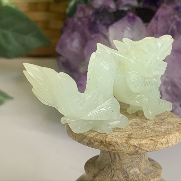 Chinese Hand Carved Jade Stone Dragon Figurine Vintage Green Animal Carving 3" - Picture 14 of 14